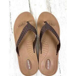 Okabashi Womens L Brown Baha Slip On Flip Flop Sandals Summer Beach braided